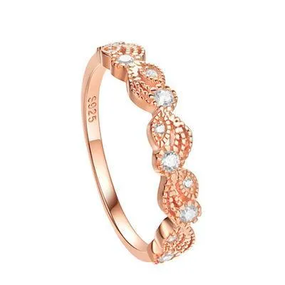 Shineofidamond Rings Vintage Rose Golden Leaf Vine Stackable Ring