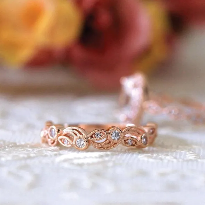 Shineofidamond Rings Vintage Rose Golden Leaf Vine Stackable Ring Shineofidamond Rings Vintage Rose Golden Leaf Vine Stackable Ring