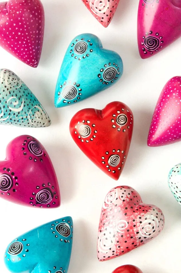 Super Tiny Soapstone Rainbow Hearts Swahili AFRICAN MODERN Earrings