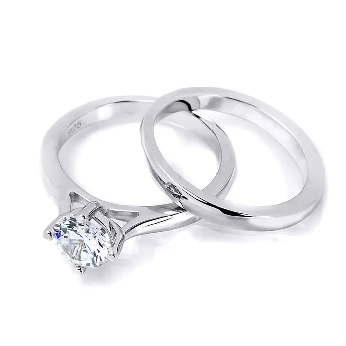 Womens 10 Carat Wedding BAND Anniversary RING Set Sterling Silver mayamila Rings