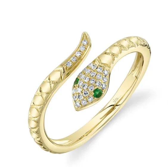 007CT DIAMOND 002CT GREEN GARNET SNAKE RING SHY CREATIONS Rings