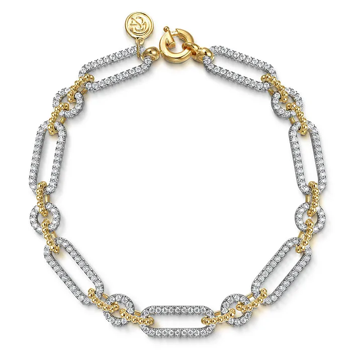 14K White and Yellow Gold Diamond Bujukan Link Bracelet GABRIEL CO Bracelets 14K White and Yellow Gold Diamond Bujukan Link Bracelet GABRIEL CO Bracelets