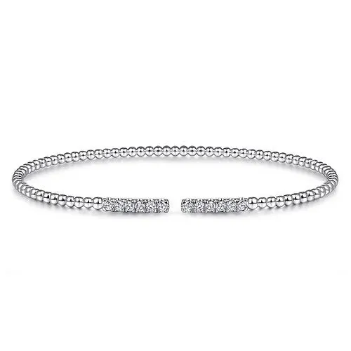 14K White Gold Bujukan Bead Cuff Bracelet with Diamond Pave Bars GABRIEL CO Bracelets 14K White Gold Bujukan Bead Cuff Bracelet with Diamond Pave Bars GABRIEL CO Bracelets