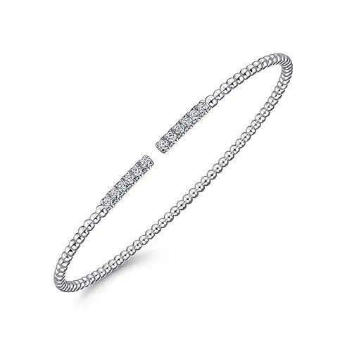 14K White Gold Bujukan Bead Cuff Bracelet with Diamond Pave Bars GABRIEL CO Bracelets 14K White Gold Bujukan Bead Cuff Bracelet with Diamond Pave Bars GABRIEL CO Bracelets