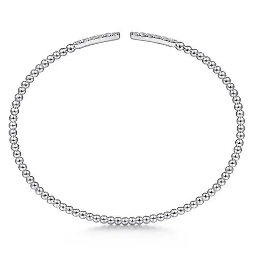 14K White Gold Bujukan Bead Cuff Bracelet with Diamond Pave Bars GABRIEL CO Bracelets 14K White Gold Bujukan Bead Cuff Bracelet with Diamond Pave Bars GABRIEL CO Bracelets