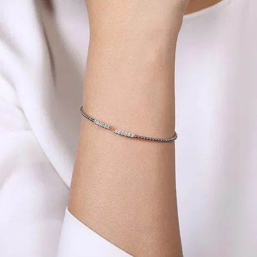 14K White Gold Bujukan Bead Cuff Bracelet with Diamond Pave Bars GABRIEL CO Bracelets 14K White Gold Bujukan Bead Cuff Bracelet with Diamond Pave Bars GABRIEL CO Bracelets