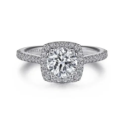 14K White Gold Cushion Halo Round Diamond Engagement Ring GABRIEL CO Rings 14K White Gold Cushion Halo Round Diamond Engagement Ring GABRIEL CO Rings