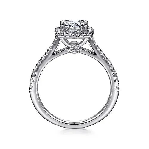 14K White Gold Cushion Halo Round Diamond Engagement Ring GABRIEL CO Rings