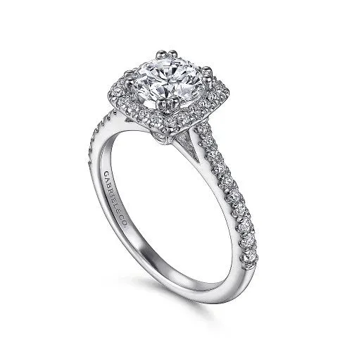 14K White Gold Cushion Halo Round Diamond Engagement Ring GABRIEL CO Rings