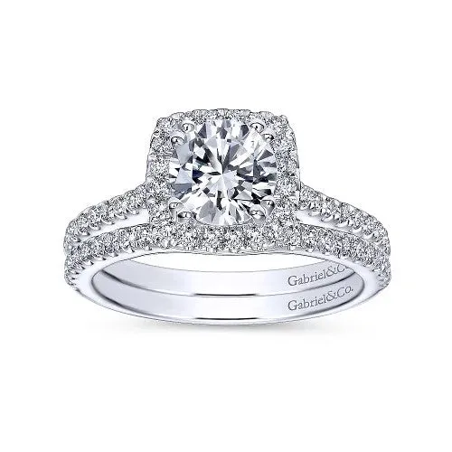 14K White Gold Cushion Halo Round Diamond Engagement Ring GABRIEL CO Rings