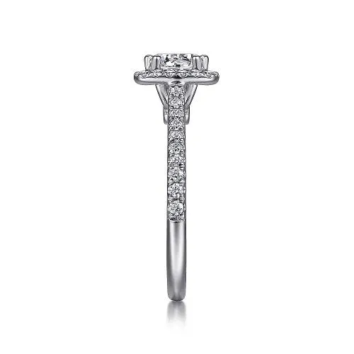 14K White Gold Cushion Halo Round Diamond Engagement Ring GABRIEL CO Rings