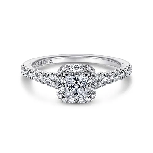 14K White Gold Princess Halo Complete Diamond Engagement Ring GABRIEL CO Rings