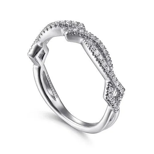 14K White Gold Twisted Diamond Stackable Ring GABRIEL CO Rings