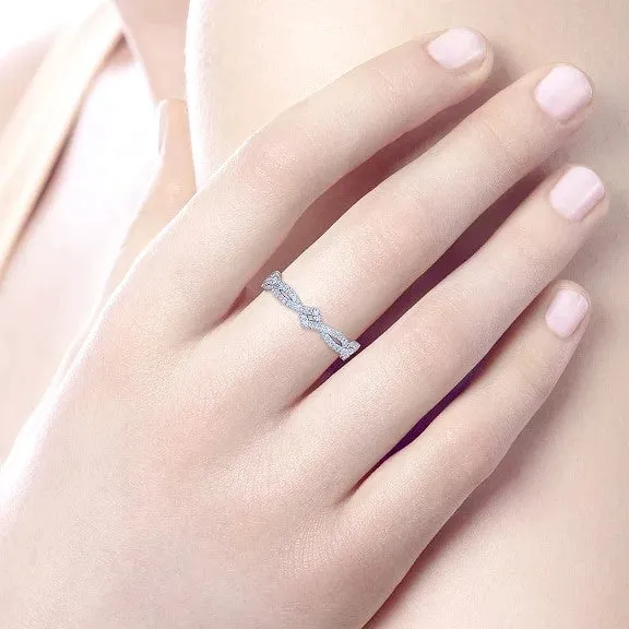 14K White Gold Twisted Diamond Stackable Ring GABRIEL CO Rings