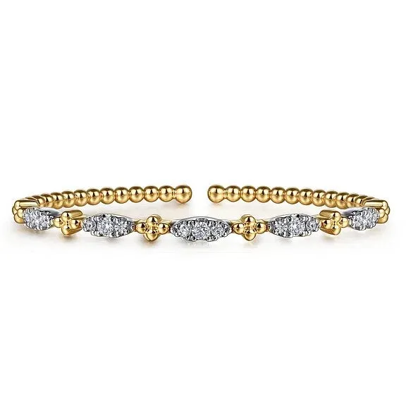 14K White Yellow Gold Bujukan Beads and Diamond Station Split Bangle Bracelet GABRIEL CO Bracelets 14K White Yellow Gold Bujukan Beads and Diamond Station Split Bangle Bracelet GABRIEL CO Bracelets