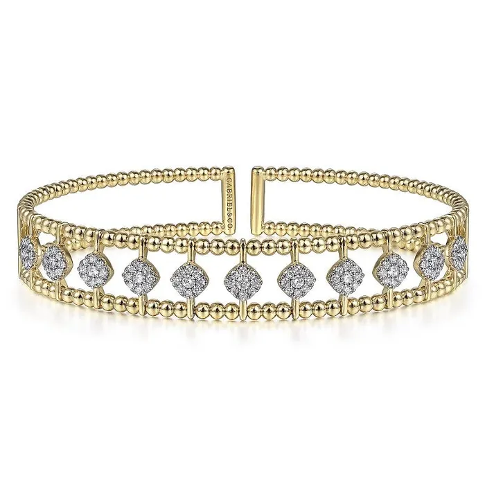 14K Yellow Gold Bujukan Bead Cuff Bracelet with Pave Diamond Connectors GABRIEL CO Bracelets 14K Yellow Gold Bujukan Bead Cuff Bracelet with Pave Diamond Connectors GABRIEL CO Bracelets