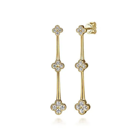14K Yellow Gold Graduating Diamond Cluster Stud Drop Earrings GABRIEL CO Earrings