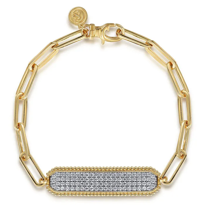 14K Yellow Gold Hollow Paperclip Chain Diamond Pave ID Bracelet GABRIEL CO Bracelets 14K Yellow Gold Hollow Paperclip Chain Diamond Pave ID Bracelet GABRIEL CO Bracelets