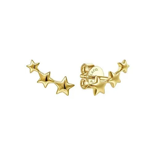 14K Yellow Gold Triple Graduating Stars Curved Stud Earrings GABRIEL CO Earrings 14K Yellow Gold Triple Graduating Stars Curved Stud Earrings GABRIEL CO Earrings