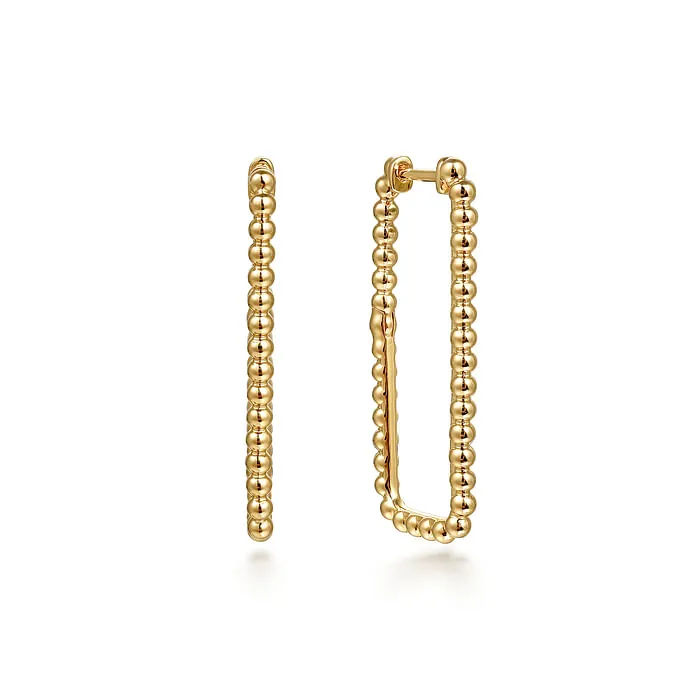 14K Yellow Plain Gold Bujukan Beads 30mm Rectangle Hoop Earrings GABRIEL CO Earrings 14K Yellow Plain Gold Bujukan Beads 30mm Rectangle Hoop Earrings GABRIEL CO Earrings