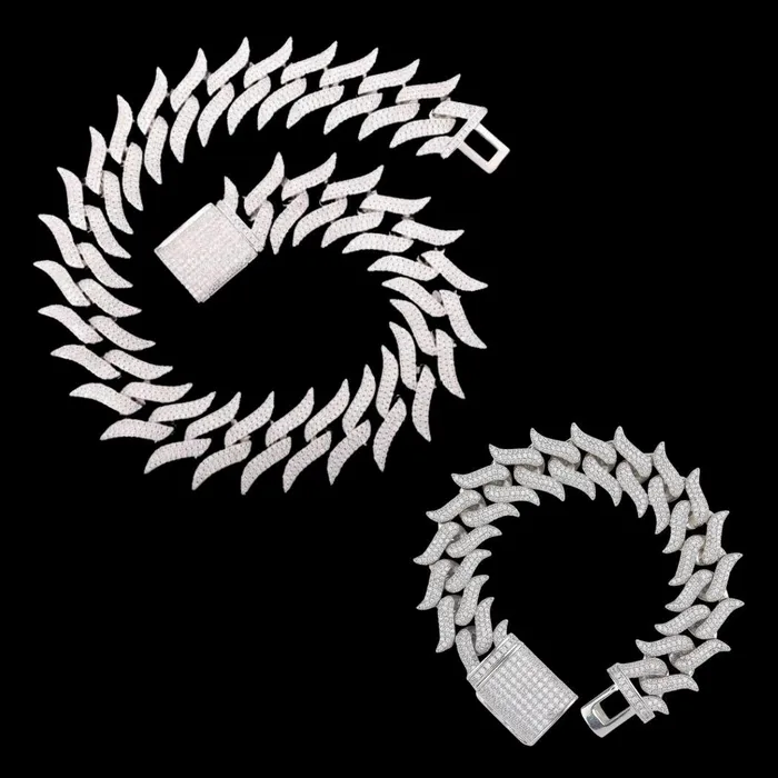 17MM Sword Choker Miami Cuban Iced Out Diamond Necklace Bracelet Set SWORD Bracelets 17MM Sword Choker Miami Cuban Iced Out Diamond Necklace Bracelet Set SWORD Bracelets