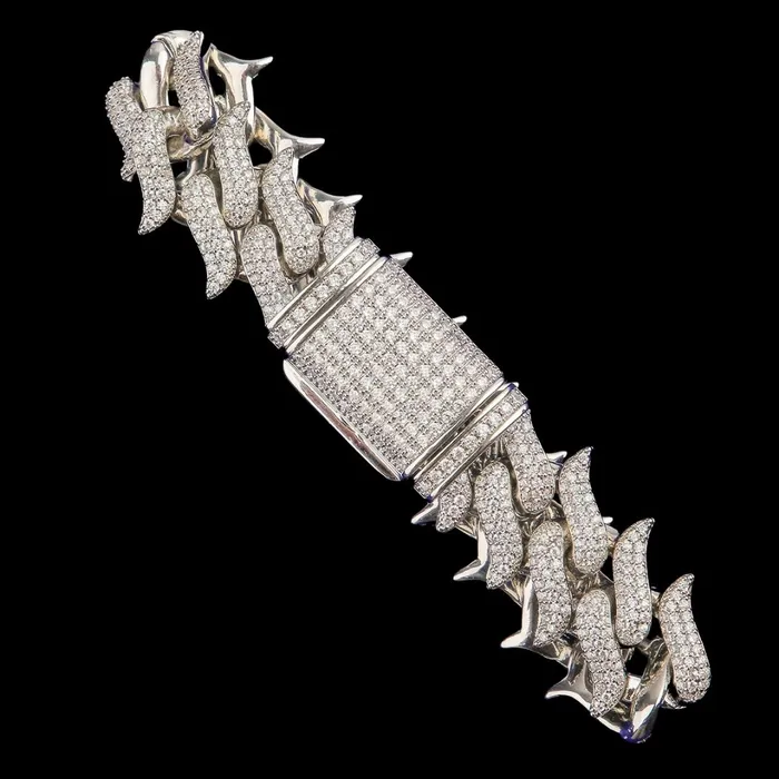 17MM Sword Choker Miami Cuban Iced Out Diamond Necklace Bracelet Set SWORD Bracelets