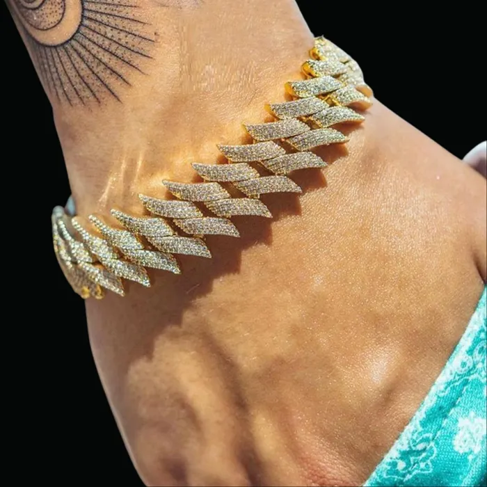 17MM Sword Choker Miami Cuban Iced Out Diamond Necklace Bracelet Set SWORD Bracelets