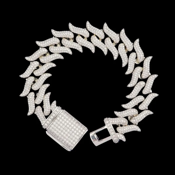 17MM Sword Choker Miami Cuban Iced Out Diamond Necklace Bracelet Set SWORD Bracelets