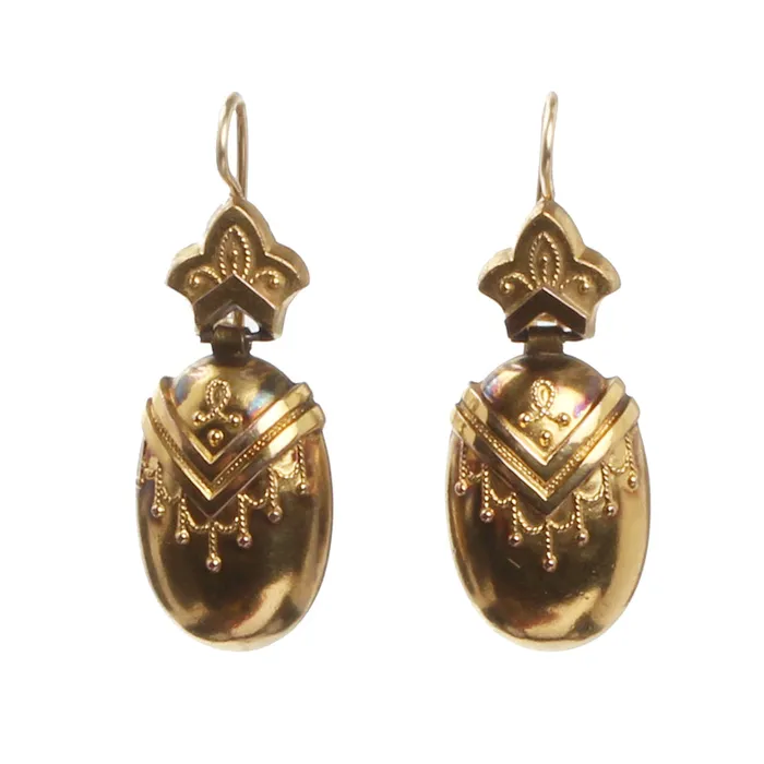 19th Century Gold Earrings Bell Bird Antiques Earrings