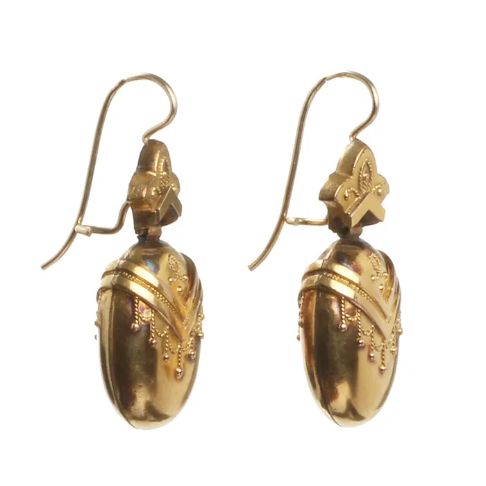 19th Century Gold Earrings Bell Bird Antiques Earrings