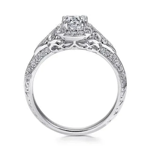 Abel Unique 14K White Gold Vintage Inspired Diamond Halo Engagement Ring Setting Only GABRIEL CO Rings Abel Unique 14K White Gold Vintage Inspired Diamond Halo Engagement Ring Setting Only GABRIEL CO Rings