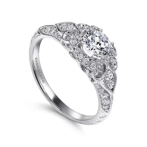 Abel Unique 14K White Gold Vintage Inspired Diamond Halo Engagement Ring Setting Only GABRIEL CO Rings Abel Unique 14K White Gold Vintage Inspired Diamond Halo Engagement Ring Setting Only GABRIEL CO Rings