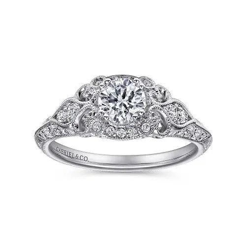 Abel Unique 14K White Gold Vintage Inspired Diamond Halo Engagement Ring Setting Only GABRIEL CO Rings Abel Unique 14K White Gold Vintage Inspired Diamond Halo Engagement Ring Setting Only GABRIEL CO Rings