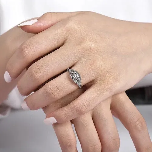 Abel Unique 14K White Gold Vintage Inspired Diamond Halo Engagement Ring Setting Only GABRIEL CO Rings Abel Unique 14K White Gold Vintage Inspired Diamond Halo Engagement Ring Setting Only GABRIEL CO Rings
