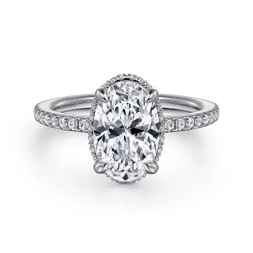 Allesia 14K White Gold Oval Cut Hidden Halo Diamond Engagement Ring Setting Only GABRIEL CO Rings Allesia 14K White Gold Oval Cut Hidden Halo Diamond Engagement Ring Setting Only GABRIEL CO Rings