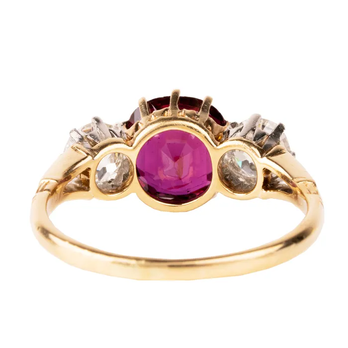 Antique Ruby and Diamond ThreeStone Ring Bell Bird Antiques Rings