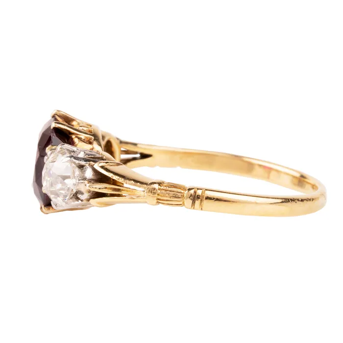 Antique Ruby and Diamond ThreeStone Ring Bell Bird Antiques Rings