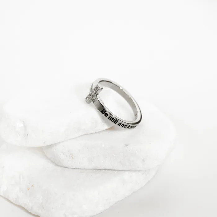 Be Still And Know Diamond CZ Cross Ring Forever Truth Rings