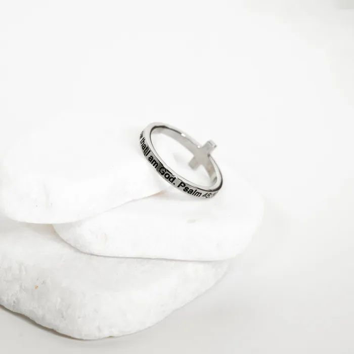 Be Still And Know Diamond CZ Cross Ring Forever Truth Rings