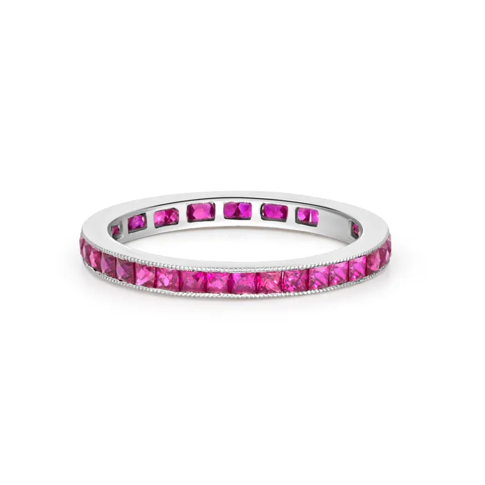 Beaded Bezel Edge Channel Set Ruby Eternity Band Polachecks Collection Rings Beaded Bezel Edge Channel Set Ruby Eternity Band Polachecks Collection Rings