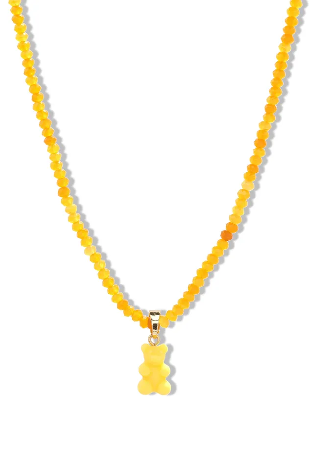 Beaded Nostalgia Bear Necklace Yellow Crystal Haze Jewelry EU Necklaces