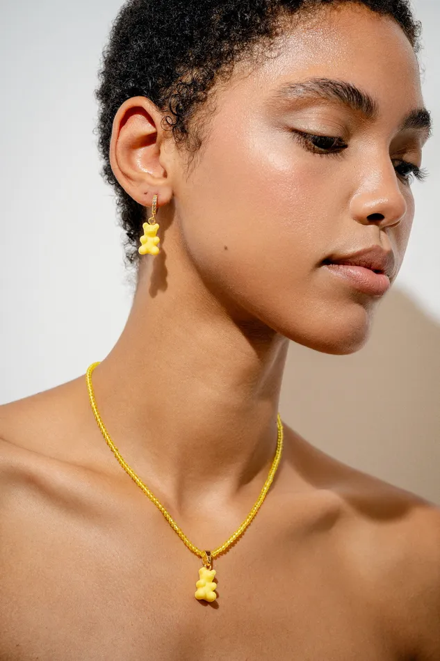 Beaded Nostalgia Bear Necklace Yellow Crystal Haze Jewelry EU Necklaces