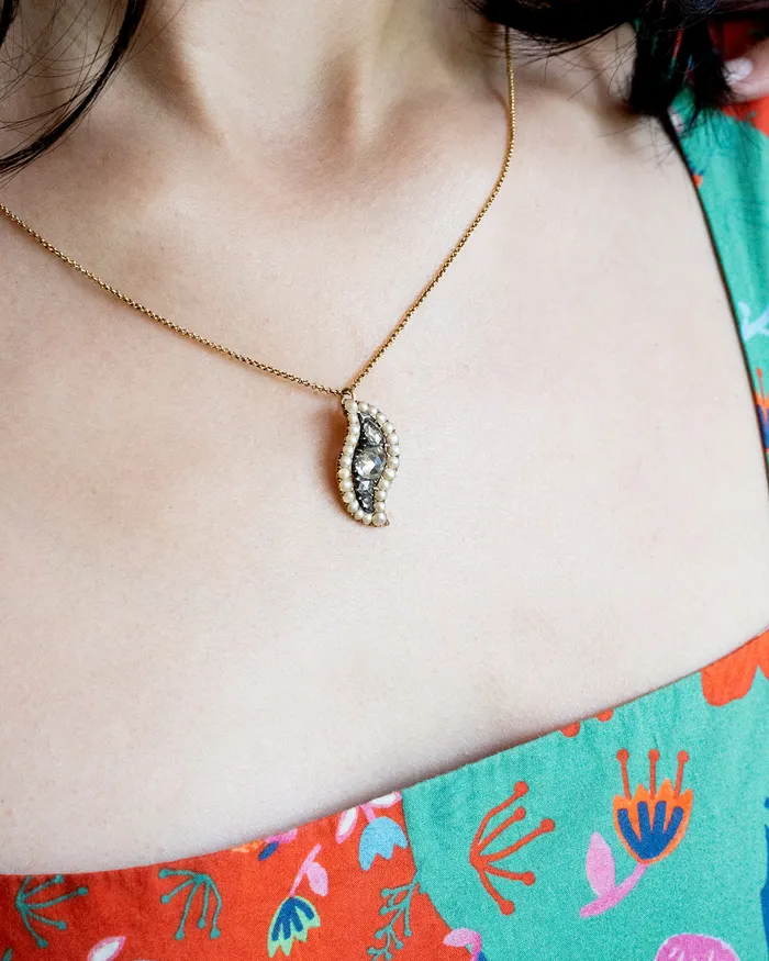 Bell Bird Antiques 18th Century Rose Cut Diamond Tear Necklace Necklaces