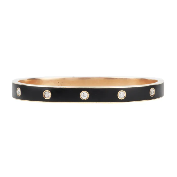 Bell Bird Antiques Bracelets Turn of the Century Black Enamel and Diamond Bangle Bell Bird Antiques Bracelets Turn of the Century Black Enamel and Diamond Bangle