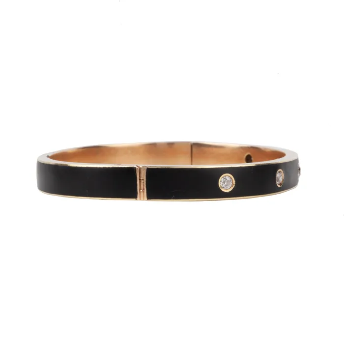 Bell Bird Antiques Bracelets Turn of the Century Black Enamel and Diamond Bangle