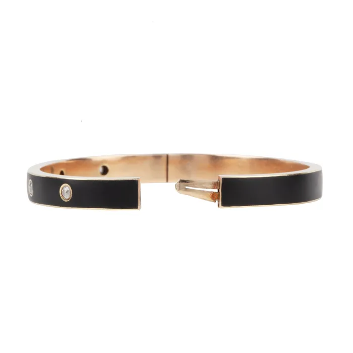Bell Bird Antiques Bracelets Turn of the Century Black Enamel and Diamond Bangle