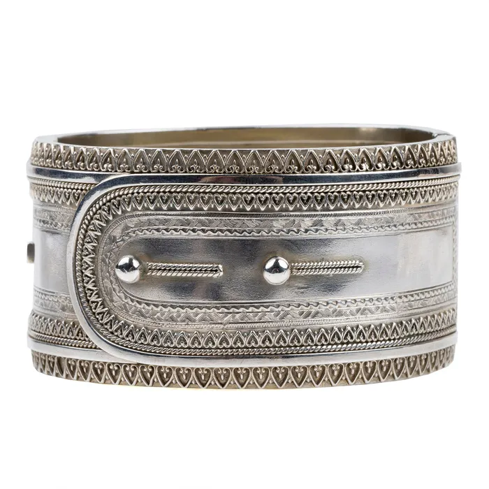Bell Bird Antiques Bracelets Victorian Era Sterling Silver Shirt Button Bangle Bell Bird Antiques Bracelets Victorian Era Sterling Silver Shirt Button Bangle