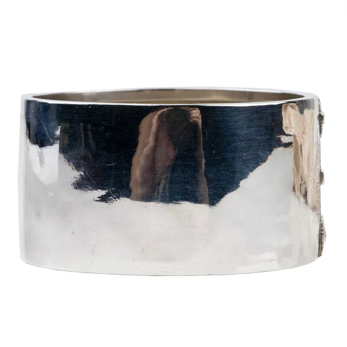 Bell Bird Antiques Bracelets Victorian Era Sterling Silver Shirt Button Bangle