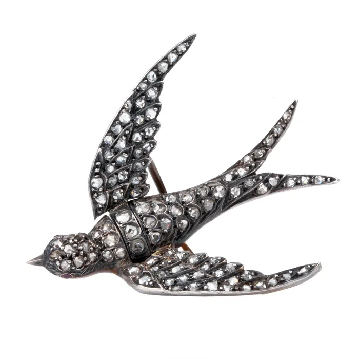 Bell Bird Antiques Earrings 19th Century French Diamond Bird Brooch