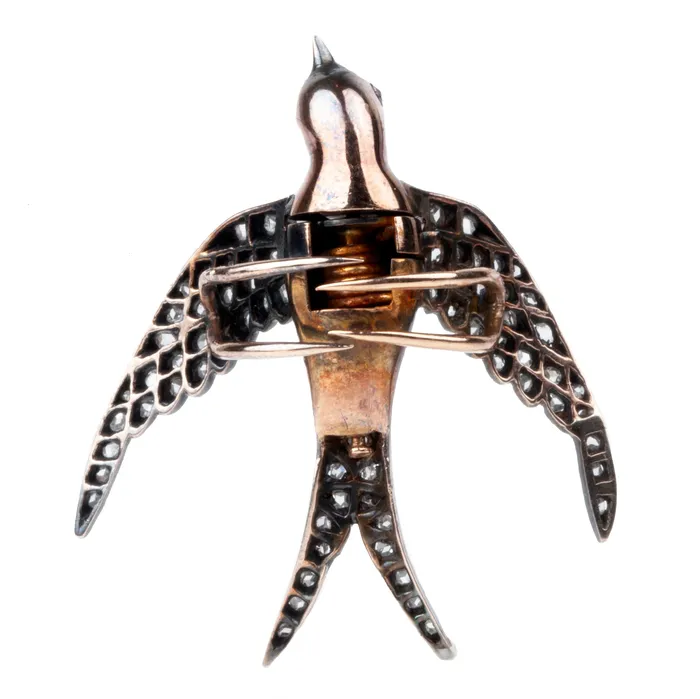 Bell Bird Antiques Earrings 19th Century French Diamond Bird Brooch